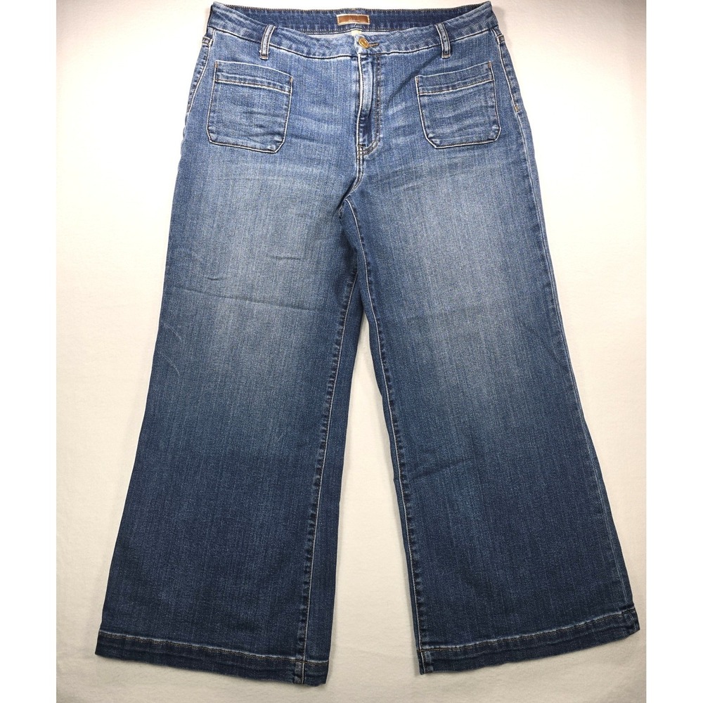 KUT from the Kloth Meg Wide Leg Patch Pocket Jean Medium Wash Blue Denim Size 14